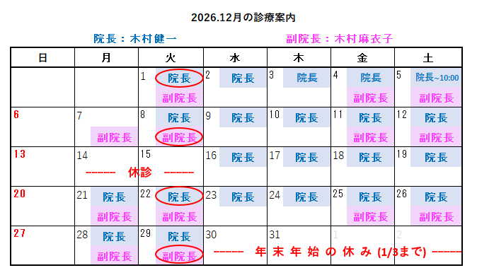12月診察案内
